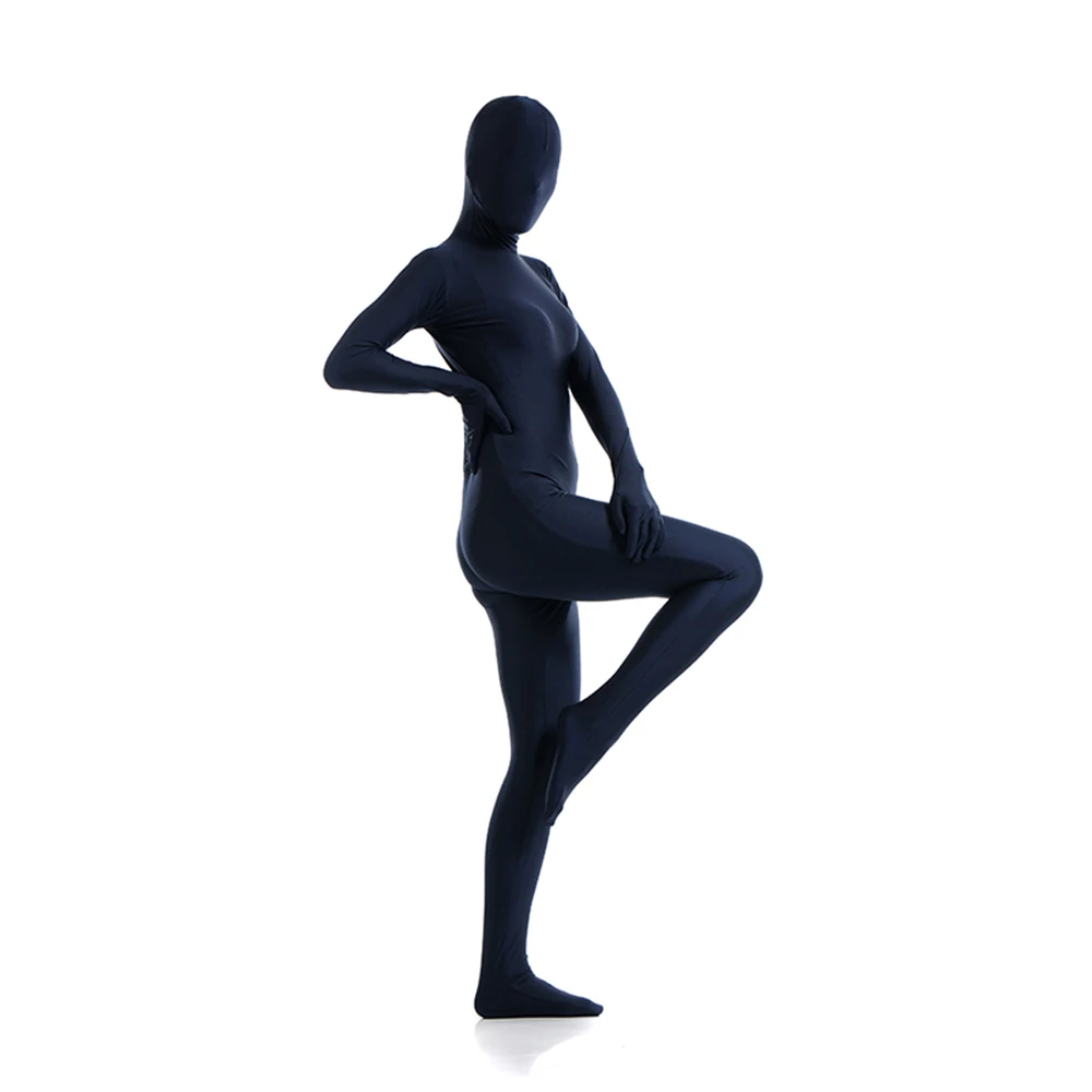 Catsuit Zentai Bleu Foncé Imbibé de Peau Complète, Costumes de ixà Fermeture Éclair, Sur Mesure pour Grande Taille, Livraison Gratuite