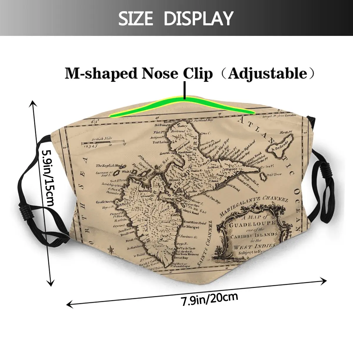 Map Of Guadeloupe 1759 R276 Graphic  Activated Carbon Filter Mask