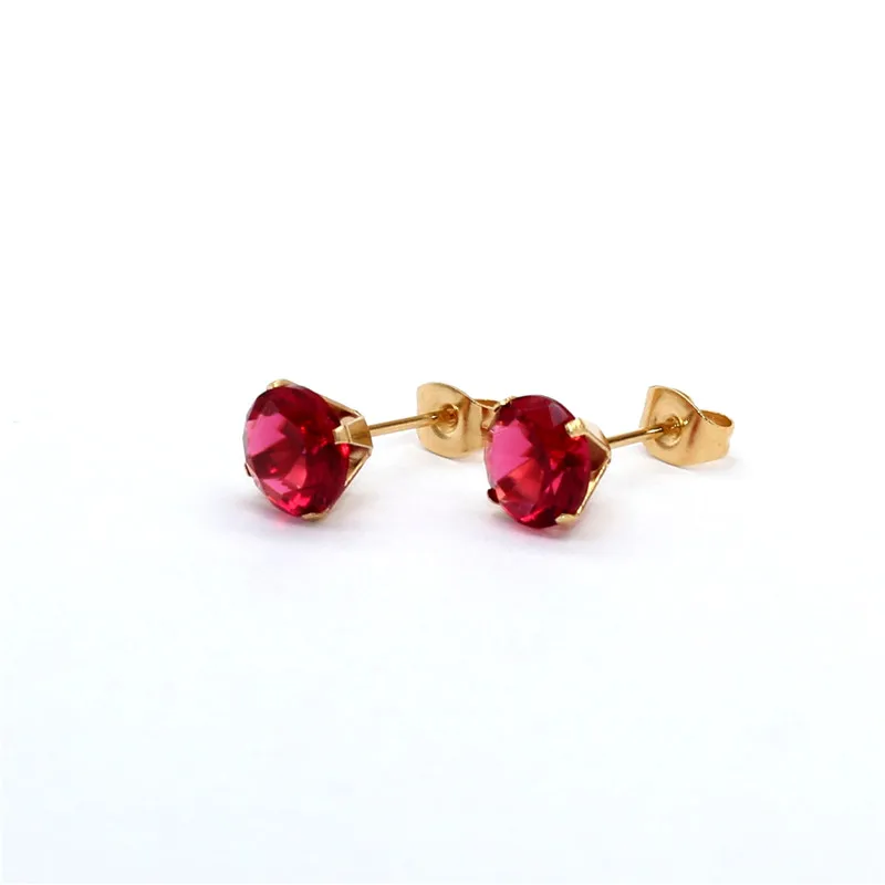 Size 3mm to 8mm 316L Stainless Steel Hot Pink Color Round Zircon Stud Earrings  No Fade Allergy Free Brief Jewelry