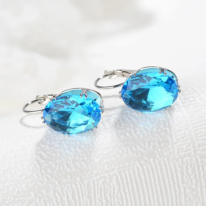 Jellystory-pendientes de plata 925 para mujer, aretes colgantes de piedras preciosas de zafiro de forma ovalada Multicolor, joyería de boda al por