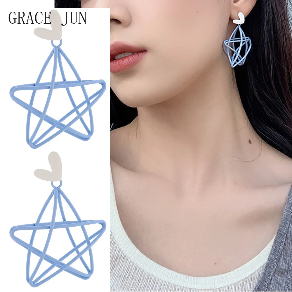 Серьги-клипсы без пирсинга для женщин и девушек, пятиконечные, бренд GRACE JUN, в Корейском стиле, запонки со звездой