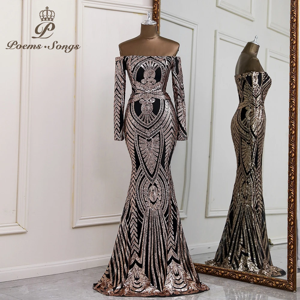 2022 Elegant Long sleeve sequins evening dresses prom dresses evening gowns vestidos de fiesta robe de soirée de mariage