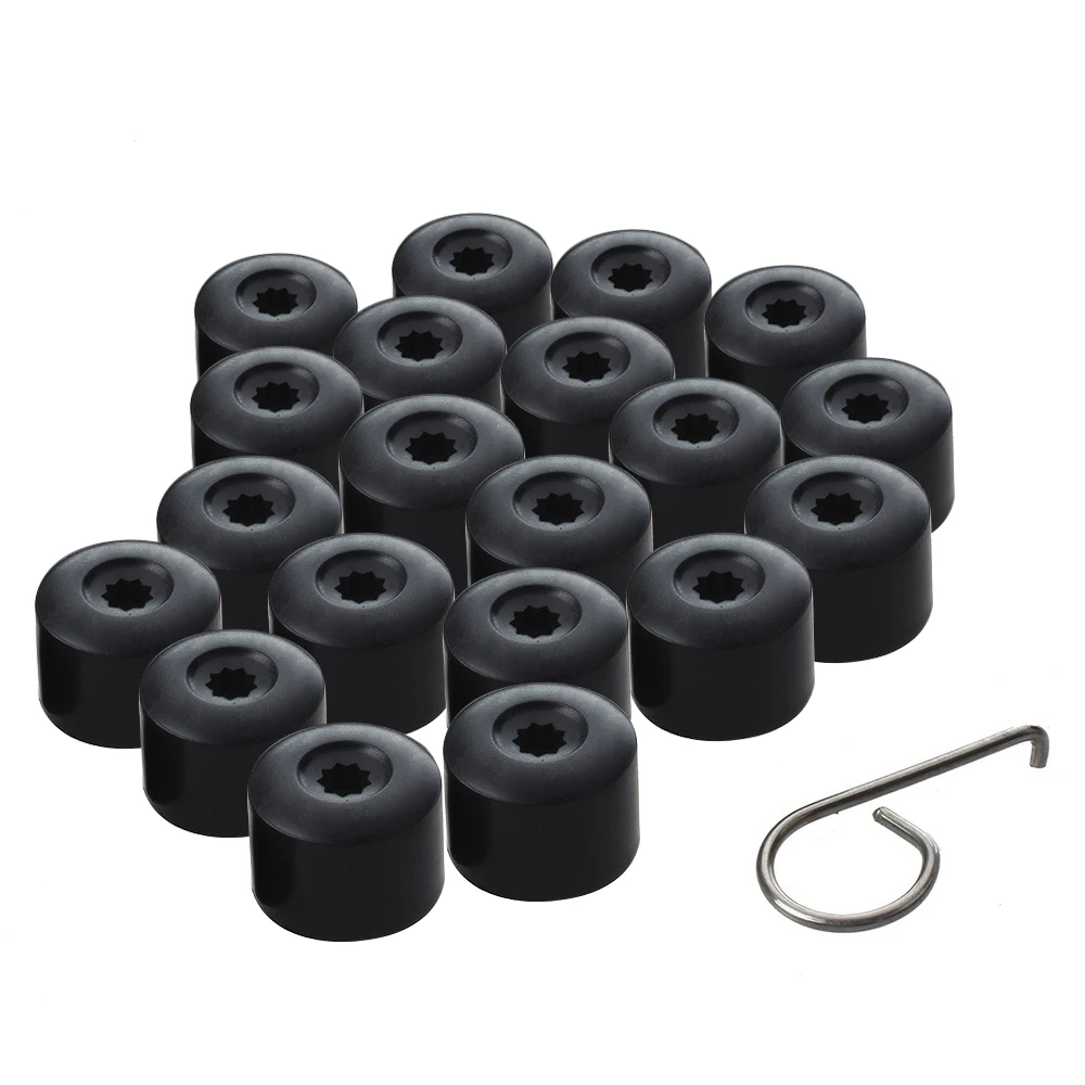 17mm Wheel Lug Nut Bolt Cap Covers 20pcs With Removal Tool For Volkswagen Beetle Audi Skoda Black Car Styling Car tyre valve