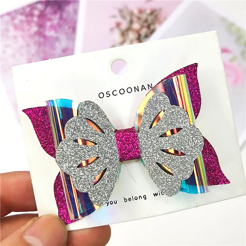 1PCS Lovely Butterfly Leather PVC Glitter 2.5 Inch Bow Elastic Hair Bands Hairpins Dance Party Korean Hair Accessories For Baby