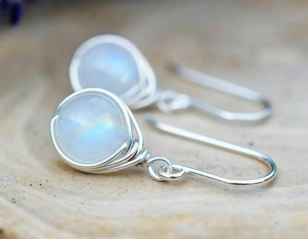 Fashion Wedding Party Pendant Earrings Natural Moonstone 25 Sterling Silver Women's Pendant Earrings Long Earrings