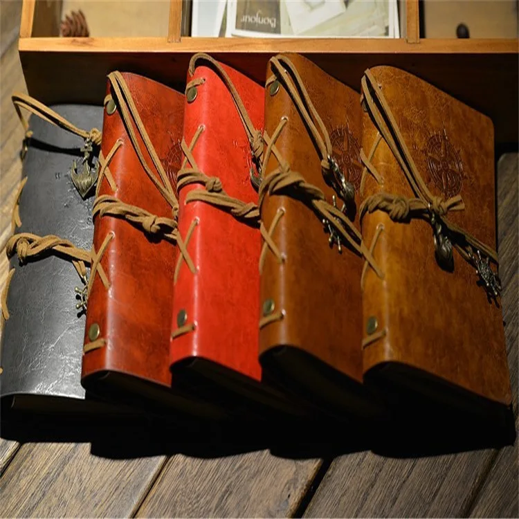 1pc sketch book NEW DELIVERY 10*15cm vintage leaf faux Leather pirate cover travel journal 5 colors notebook obn009