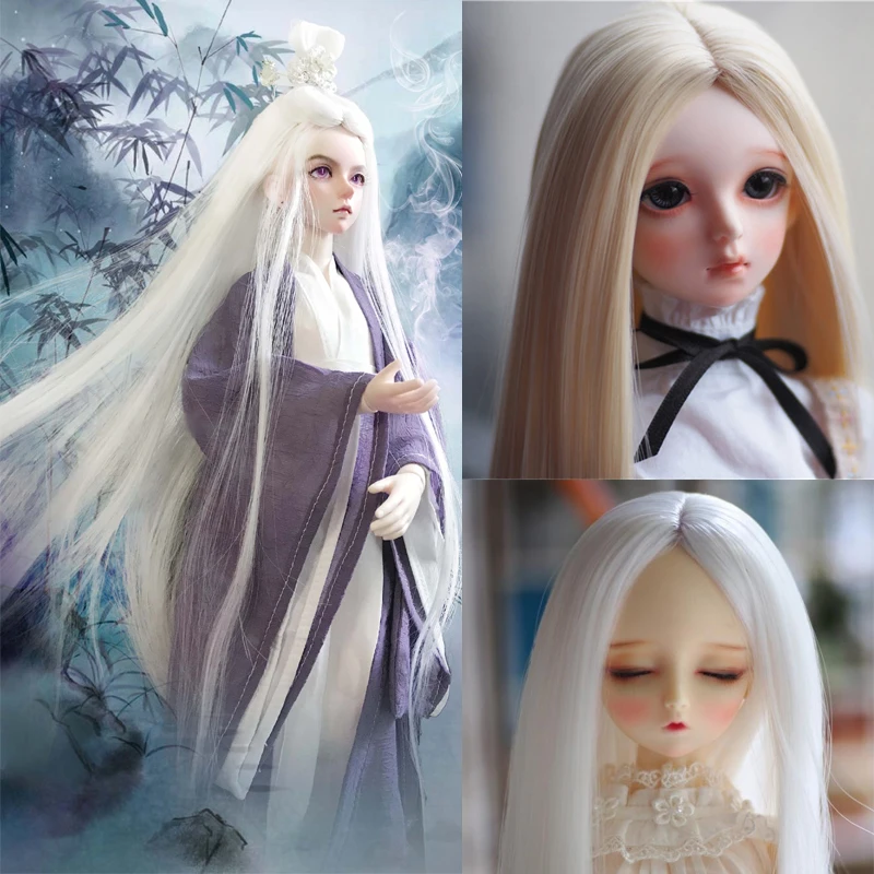 

D03-P319 children toy BJD DD SD MSD 1/3 1/4 1/6 doll's Accessoriess wig Medium length straight hair pale blonde 1pcs