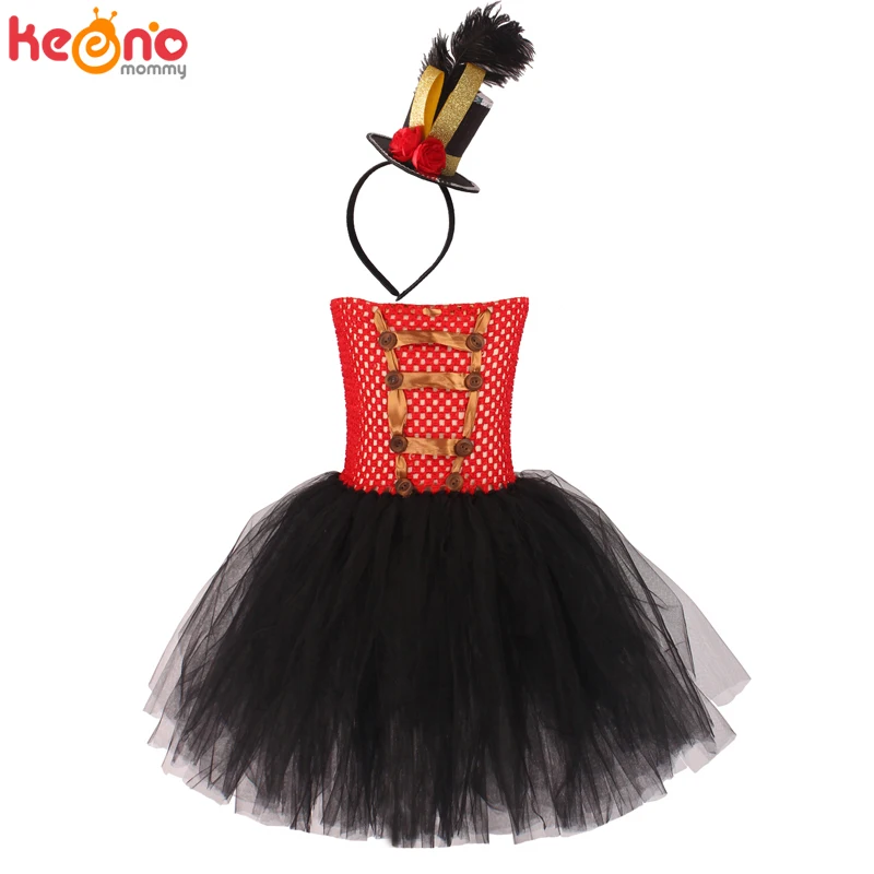 Carnival Circus Ringmaster Tutu Dress with Headband Girls Birthday Party Fancy Dress Lion Tamer Halloween Cosplay Costume