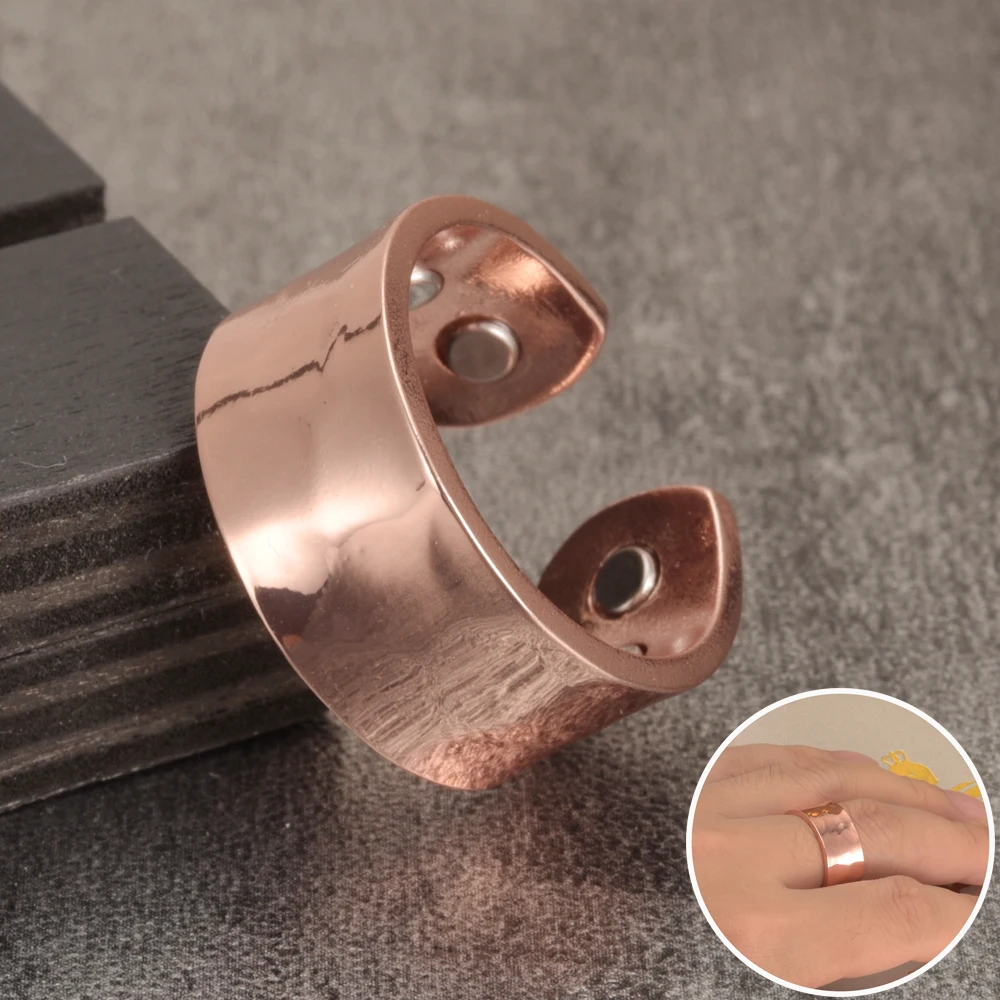 Vinterly Copper Magnetic Ring Mens Health Energy Simple Adjustable Ring Open Cuff Pure Copper Finger Ring for Arthritis Pain