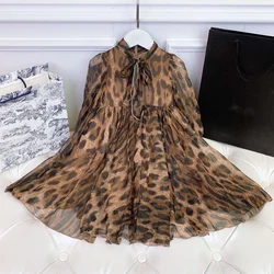 High-end childrens clothing custom summer clothing kids girls dresses ladies leopard printed chiffon dress soft