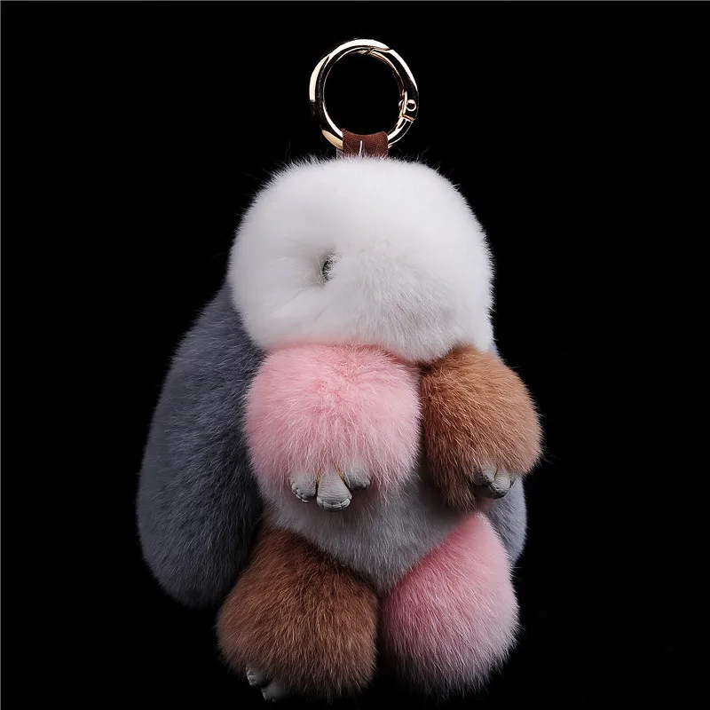 Fur bunny keychain Pendant Rex Rabbit's Hair Bag Automobile Key holder ring chain Jewelry Exceed Adorable Rabbit toy keychain