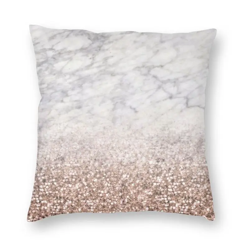 Vibrant Bold Ombre Rose Gold Glitter Pillow Case Decoration 3D Double Side Printed Graphic White Marbled Cushion Cover for Car