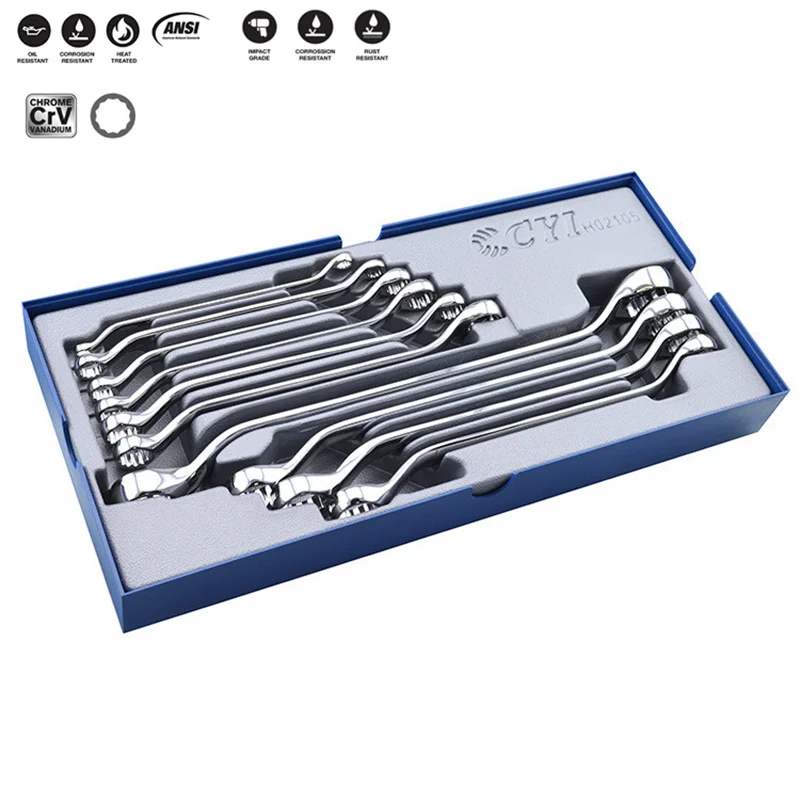 Offset Box Wrench Kit,Industrial Grade10Pcs Fully Polished Double Torx Wrenches Tool Holder Set,Car Repair Hand Tools Gifts Box