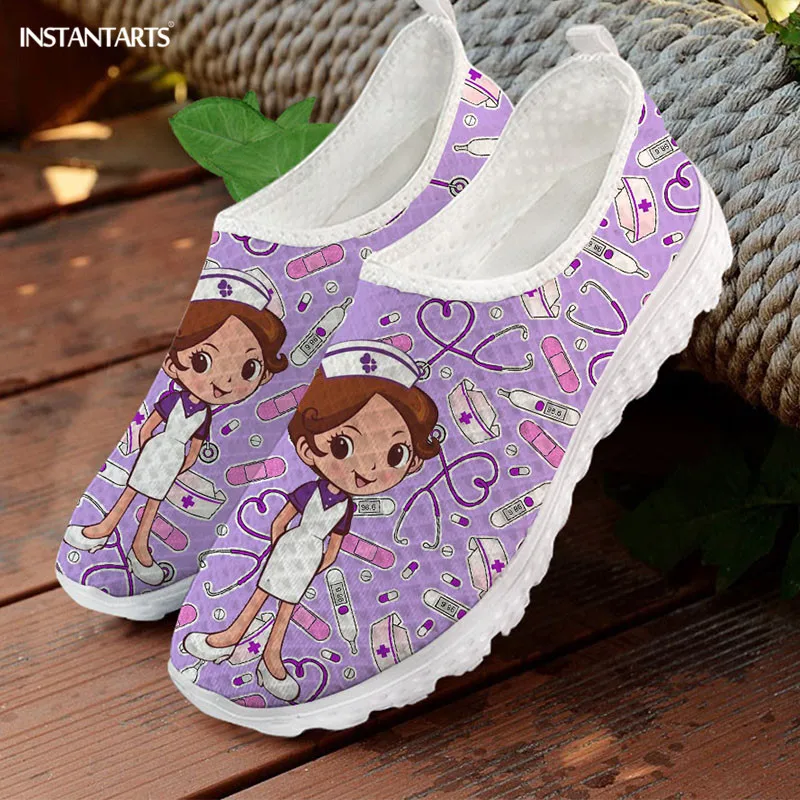 INSTANTARTS Cartoon Nursing Shoes Women Hospital Worker Walking Shoes Cute Nurse Pattern Air Mesh Shoes Breathable Zapatos