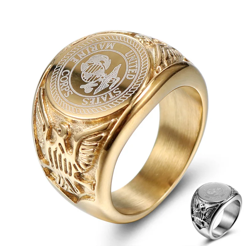 Stainless Steel Gold Silver Plated Ring Size 8-13# Badge Eagle Men