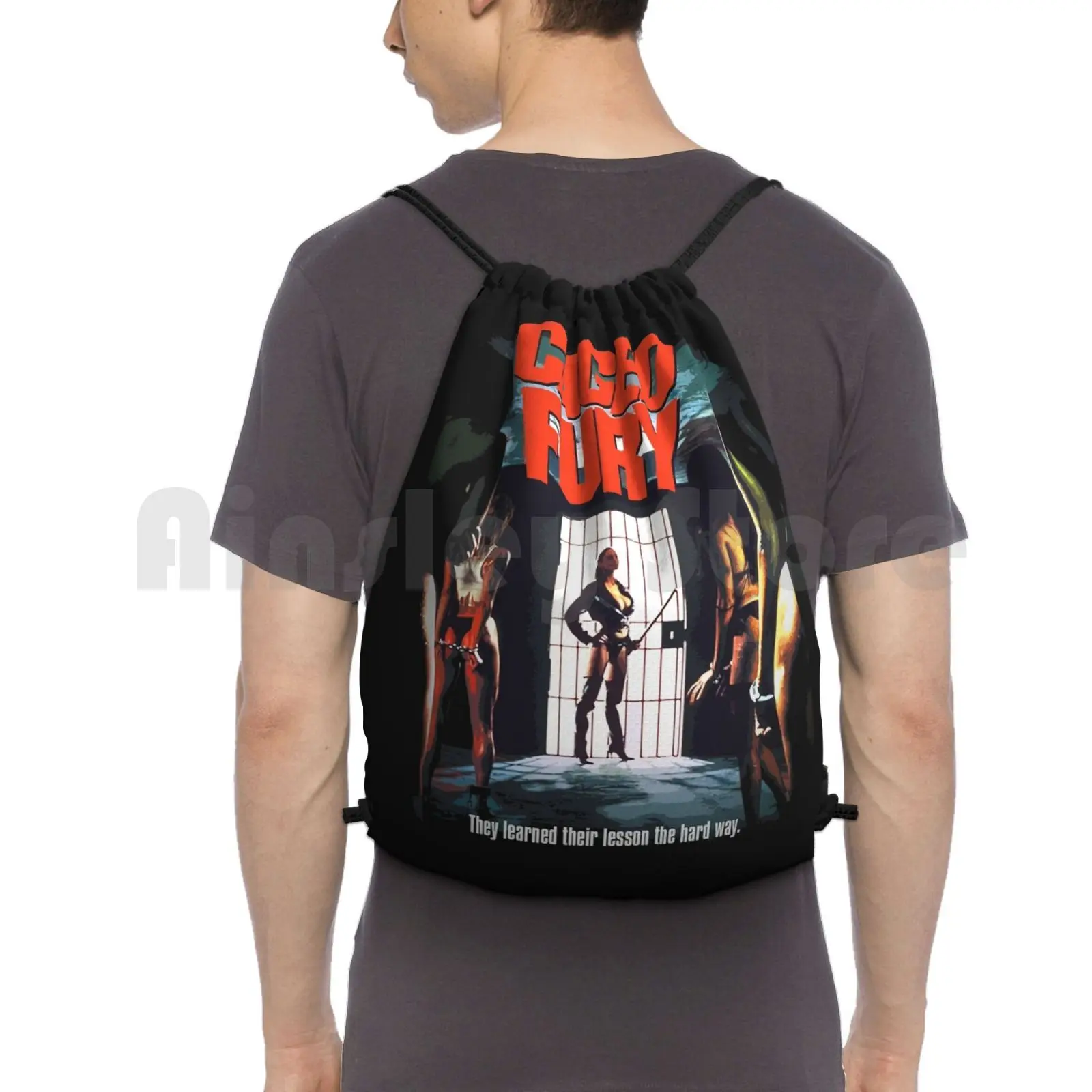 Caged Fury Backpack Drawstring Bag Riding Climbing Gym Bag Vintage Retro Vintage Movies 80s 80s Movies Exploitation