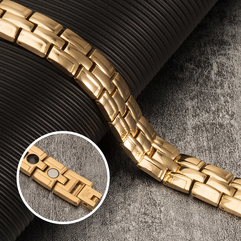 Vinterly Steel Magnetic Bracelets Male Health Energy Male Waterproof Stainless Gold-color Chain Link Germanium Men Jewelry