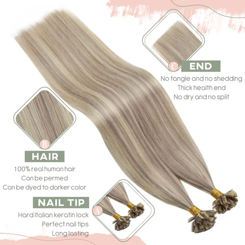 Imagen 2 del producto Ugeat-extensión de cabello con punta en U para mujer, cabello humano con punta en U de 1 g/s, extensiones de cabello prepegado de 14-24 "", 50g/100g, cabello con punta de queratina