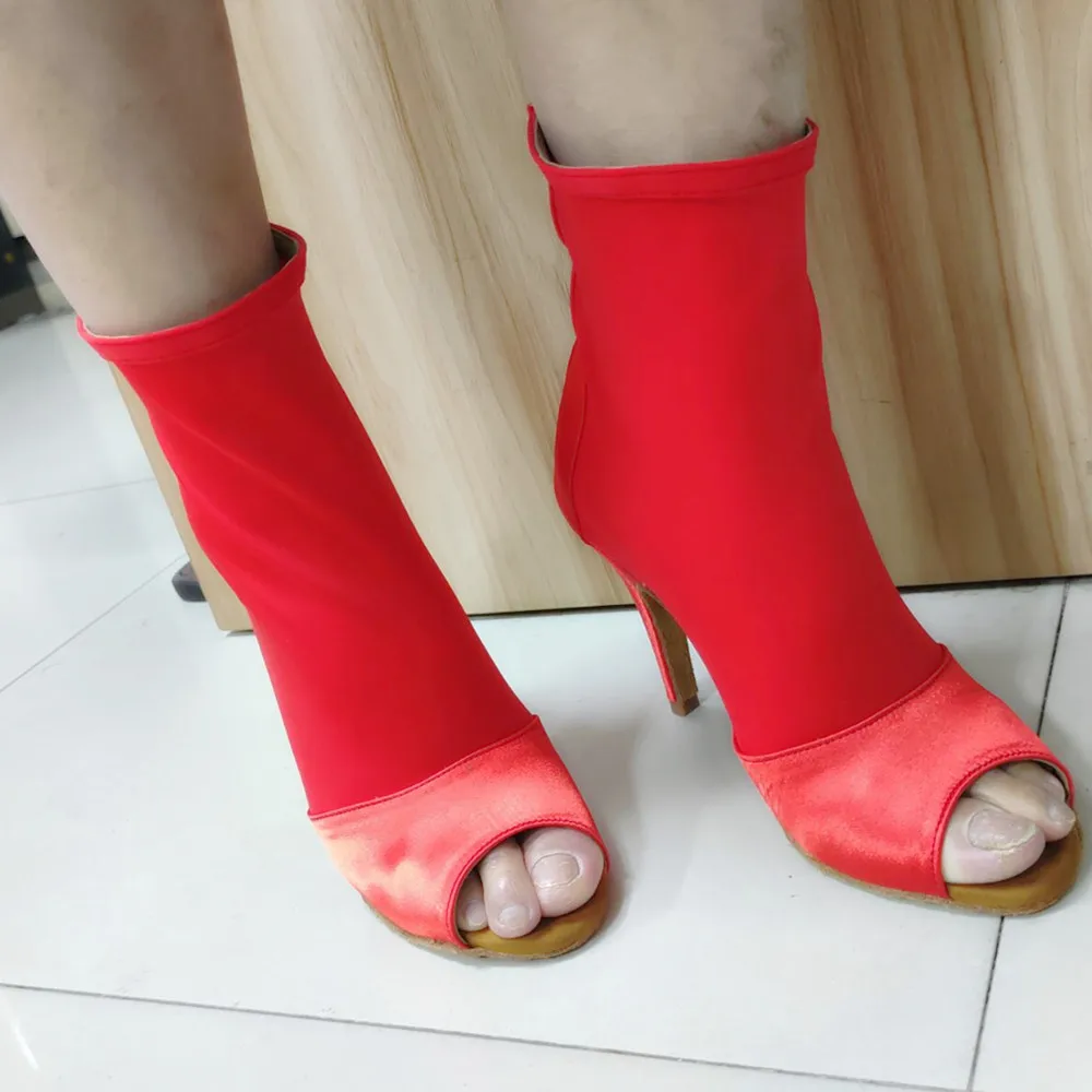 Evkoodance Practice DIY Party Dance Boots Ladys High Red Sexy Salsa Dance Shoes Suede 10cm Heeled Women Latin Salsa Dance Boots