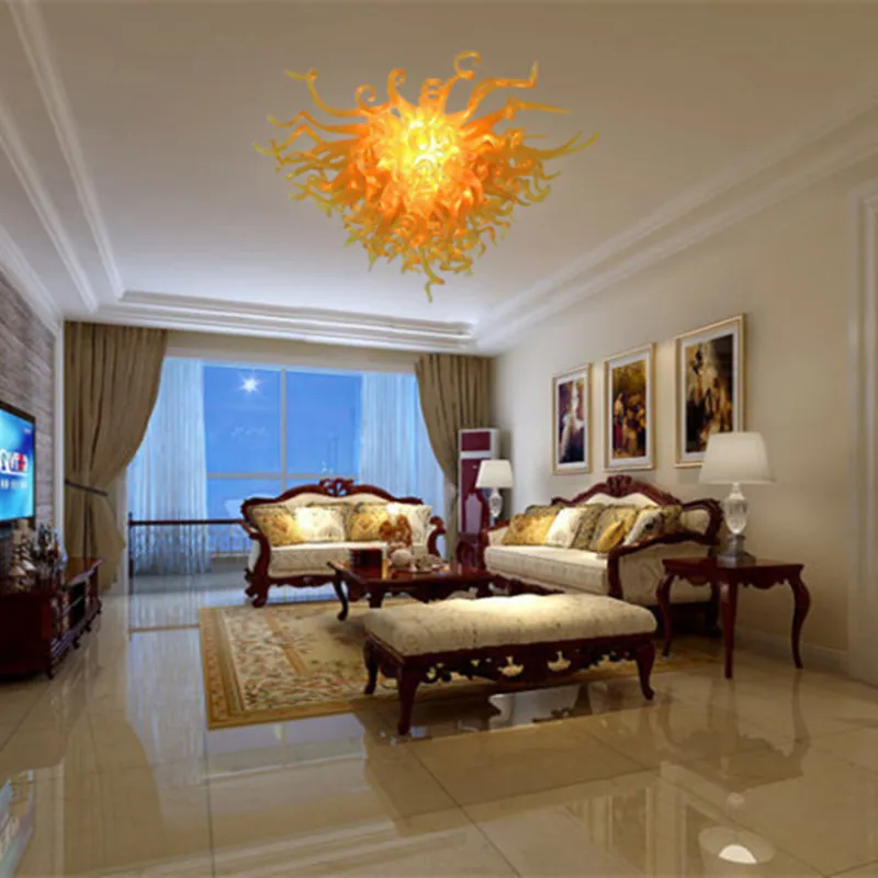 Gold Ceiling Lights Hand Blown Glass Chandeliers with Led Bulbs Home Art Decoration Indoor Lighting 60 by 40 CM