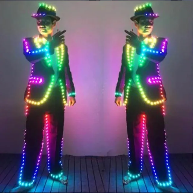 

Colorful LED Suit For Dance Performace LED Stage Clothes Luminous Glowing Suits RGB LED Costume