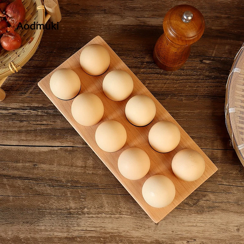 

Japanese Style 10 Grids Double Row Egg Container Solid Wood Eggs Storage Box Creative Egg Organizer Tray for Refrigerator