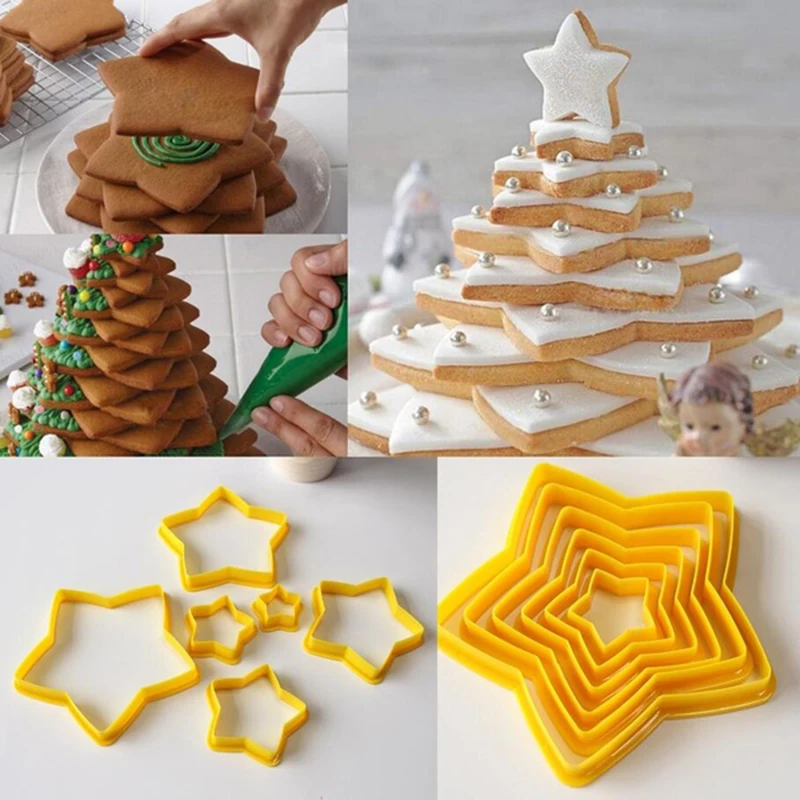 6Pcs/Set Heart Star Christmas Tree Cookie Mould Pentagram Plum Blossom Biscuits Cutting Mold Pastry Candy Cutter Decorate Tools