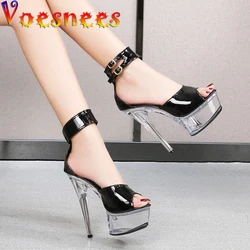 Voesnees Women Sandals 2021 Summer Gladiator Transparent Female Shoes Clear Platform Thin Heels Club Stripper Pole Dance Shoes