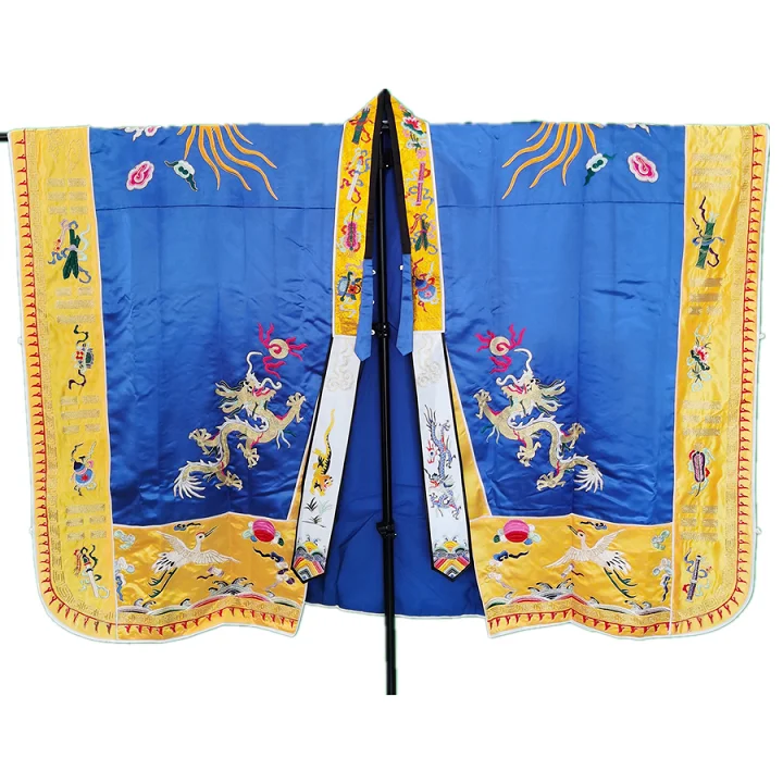 Taoist supplies, new style, gold thread, blue, double dragon, Dharma clothes, big double dragon, exquisite Taoist magic things