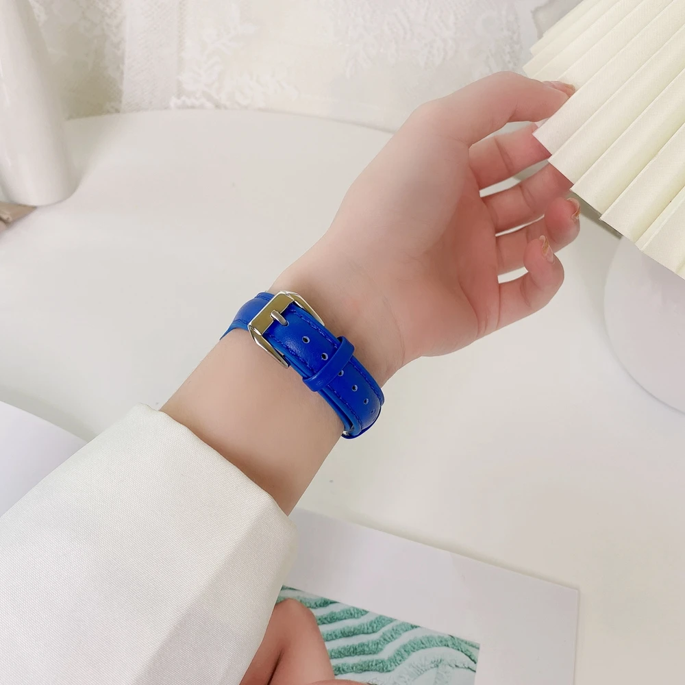 Leather Strap for Apple Watch Band Se7 6 5 4 3 2 1 Trendy Klein Blue Bracelet 38mm 40mm for iwatch Slim Correa 41/45mm 42mm Belt