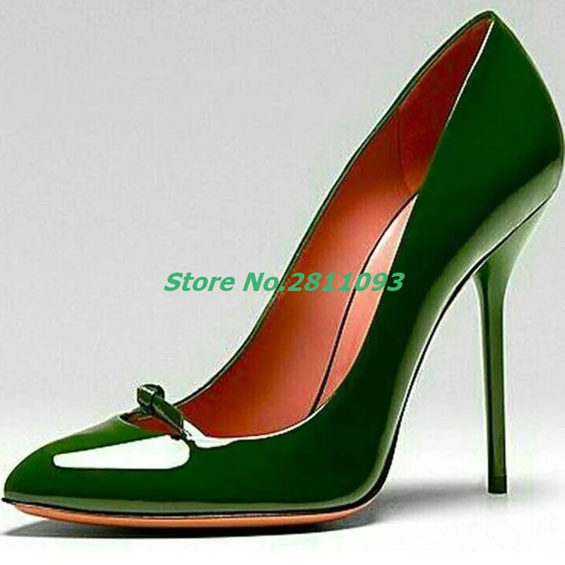 2022 Newest High Heel Pumps Green Patent Leather Shallow Slip On Fashion Women Shoes Cut Out Strap Bootie High Heels