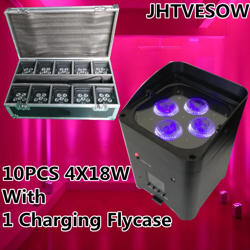 

10PCS+1 Charging Flight case 4X18W Battery Wireless par led DMX Wifi Remote Control Wedding Uplight RGBWAUV 6in1 DJ Stage Light