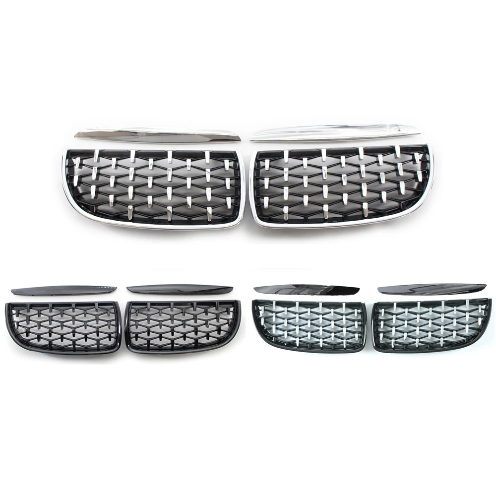 Diamond Style Grill For BMW 3 Series E90 E91 318i 320i 325i 328i 2005 2006 2007 2008 Gloss Black Front Bumper Kidney Grilles