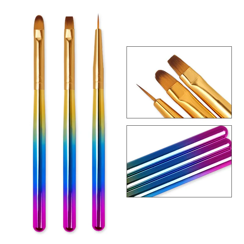 3pcs/Set Nail Brush Nail Art Brush Line Painting Brushes Crystal Acrylic Thin Liner Drawing Pen Manicure Tools UV Gel