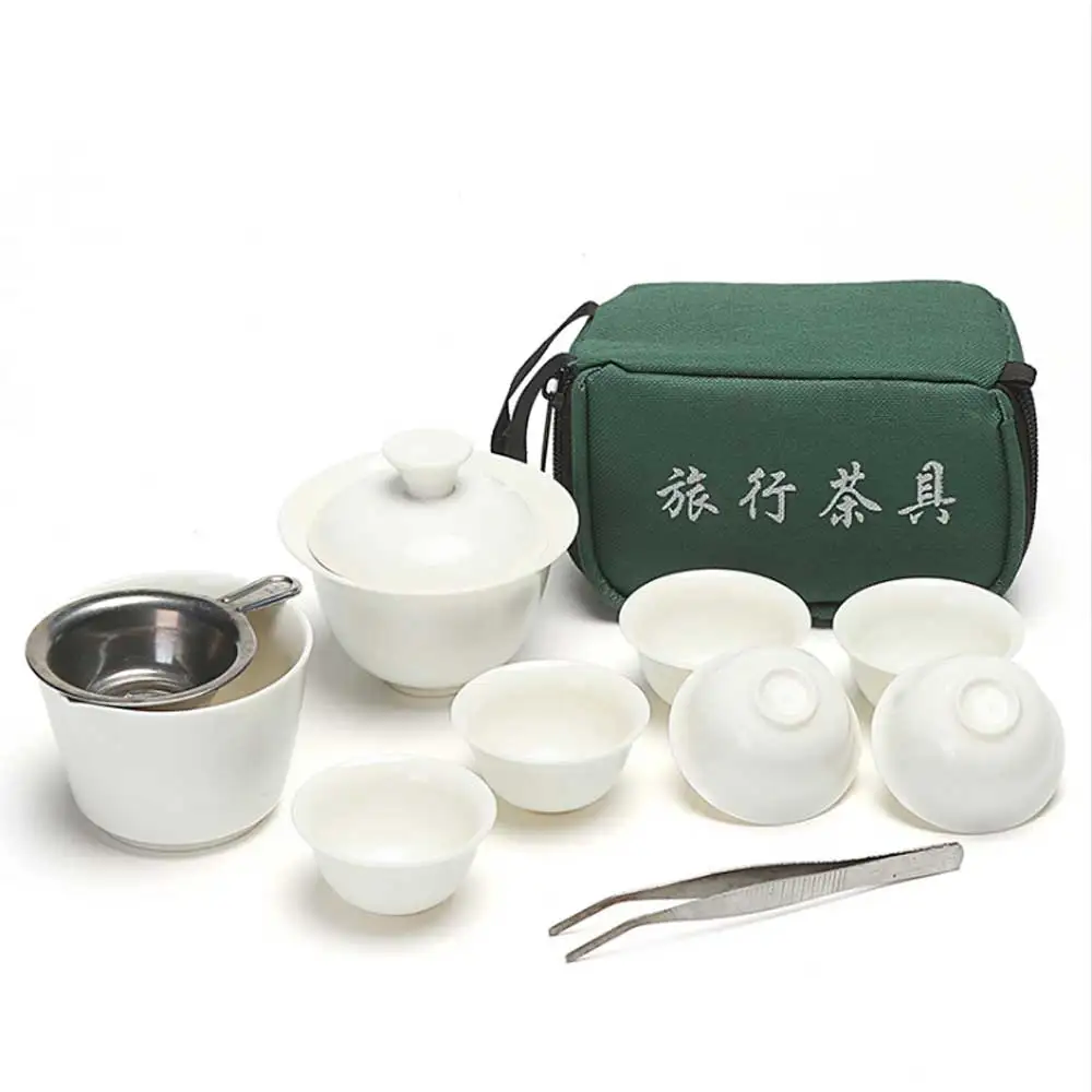 Conjunto de chá kung fu de viagem chinês, cerâmica branca, portátil, serviço de porcelana, para cerimônia, utensílio requintado