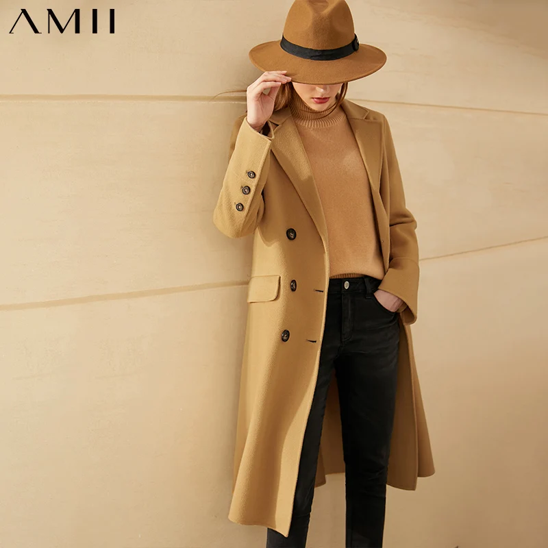 

Amii Minimalism Winter Coat Women Fashion Causal 100%wool Solid Lapel Bouble Breasted Double-sided Woolen Coat 12030447