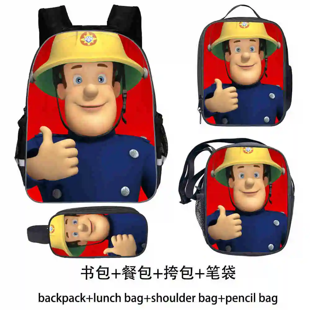 School Backpack for Kids Boys Girls Children Cartoon Anime Fireman Sam Printing Kindergarten Backpack Bookbags 3pcs/set