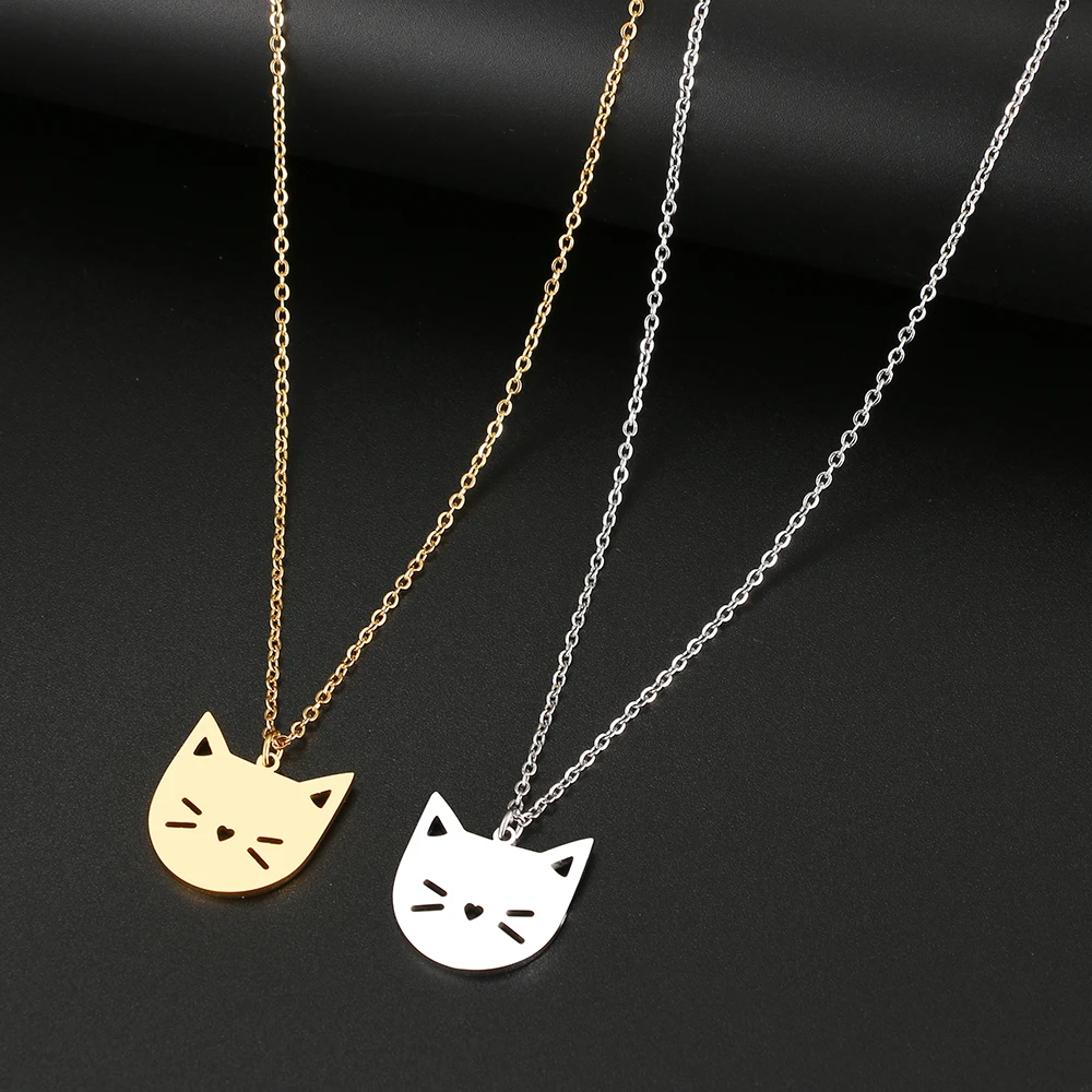 Stainless Steel Necklaces Cute Cartoon Kitten Fashion Pendants Chain Choker Fine Charm Necklace For Women Jewelry Party Gifts