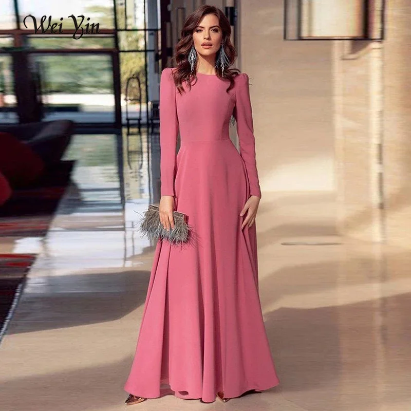 Customized Color Muslim A-line Chiffon O Neck Evening Dresses Long Sleeves Formal Party Gowns Special Occasion Maxi Dresses