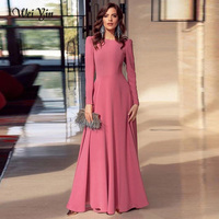 Muslim A-line Chiffon O Neck Evening Dresses Long Sleeves Formal Party Gowns Special Occasion Maxi Dresses Customized