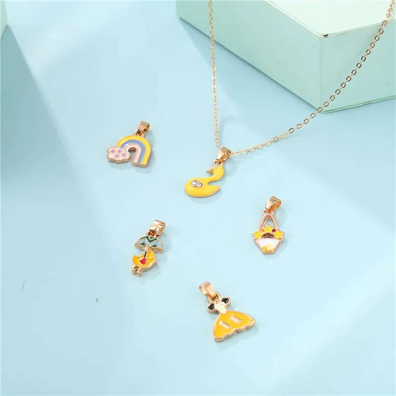 Kids Jewelry Colorful Enamel Duck Star Chick Rainbow Pendant Necklace  Girls Candy Color Toys