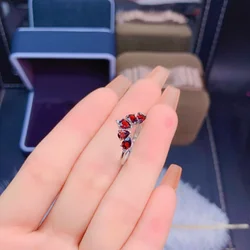 Silver 925 Rings with Natural Garnet 3*4mm Engagement Rings for Women Wedding Ring Set for Couple