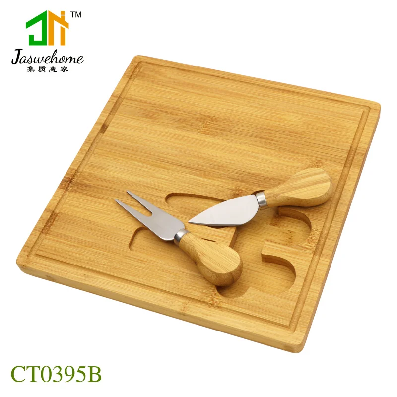 

Jaswehome 3pcs Cheese Board Set Cheese Knives With Bamboo Cutting Board Kitchen Serving Board Cheese Tools Cutlery Food Tray