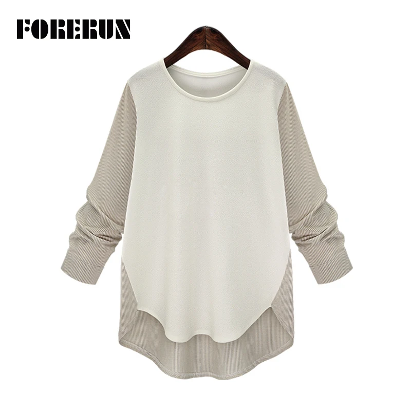 FORERUN-Blusa Chiffon de manga comprida para mulheres, camisas patchwork, plus size, listrada, tops para senhoras, outono, 2021