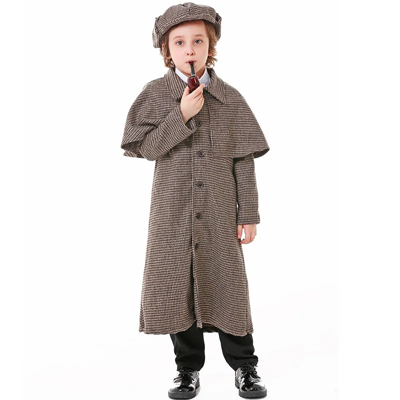 Unisex Children Halloween Private Detective Costumes Kids Inspector Cosplay Carnival Purim Parade Masquerade Play Party Dress