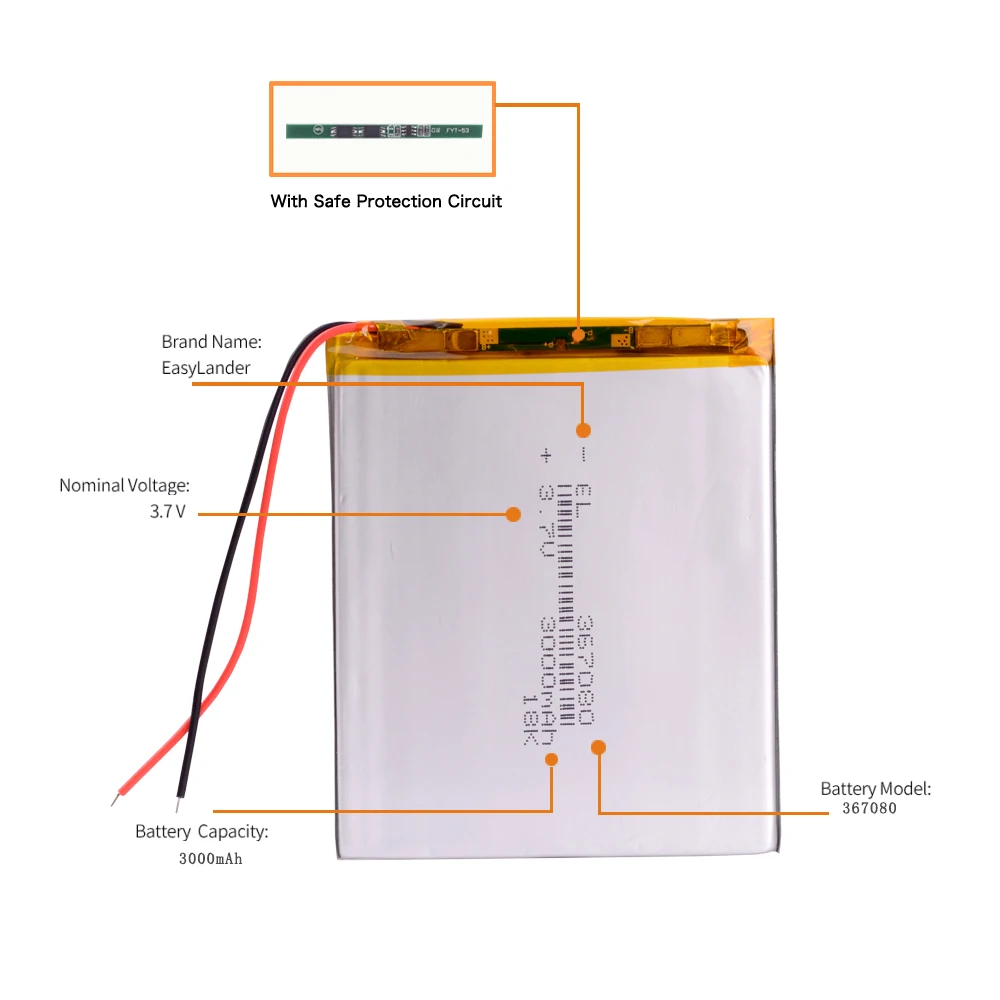 Bateria recarregável de polímero de lítio 3 tamanhos, 3.7v, 407080 e 3000 mah para tablet, gps, e-book, bateria externa psp