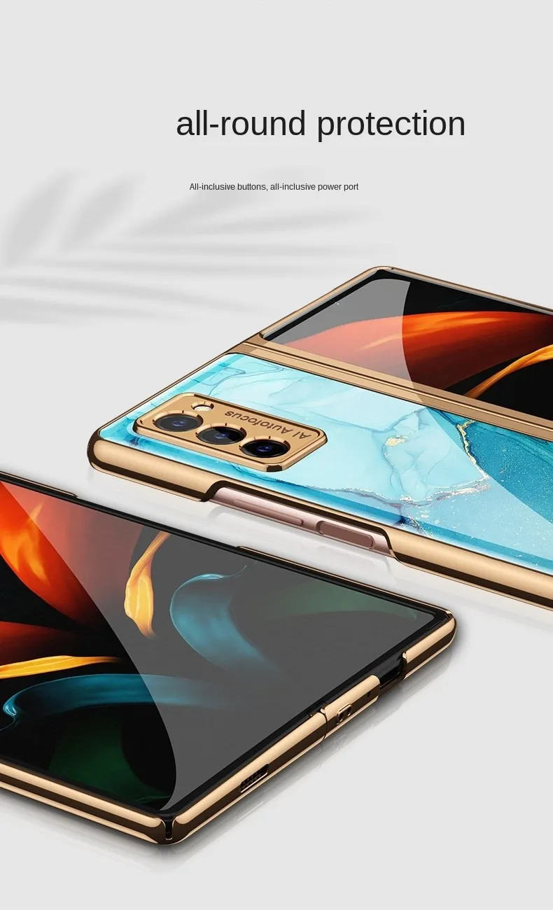 Plating Case For Samsung Galaxy Z Fold 3 Case Colored Tempered Glass Hard Cover For Samsung Galaxy Z Fold3 ZFold3 5G F926B F926U