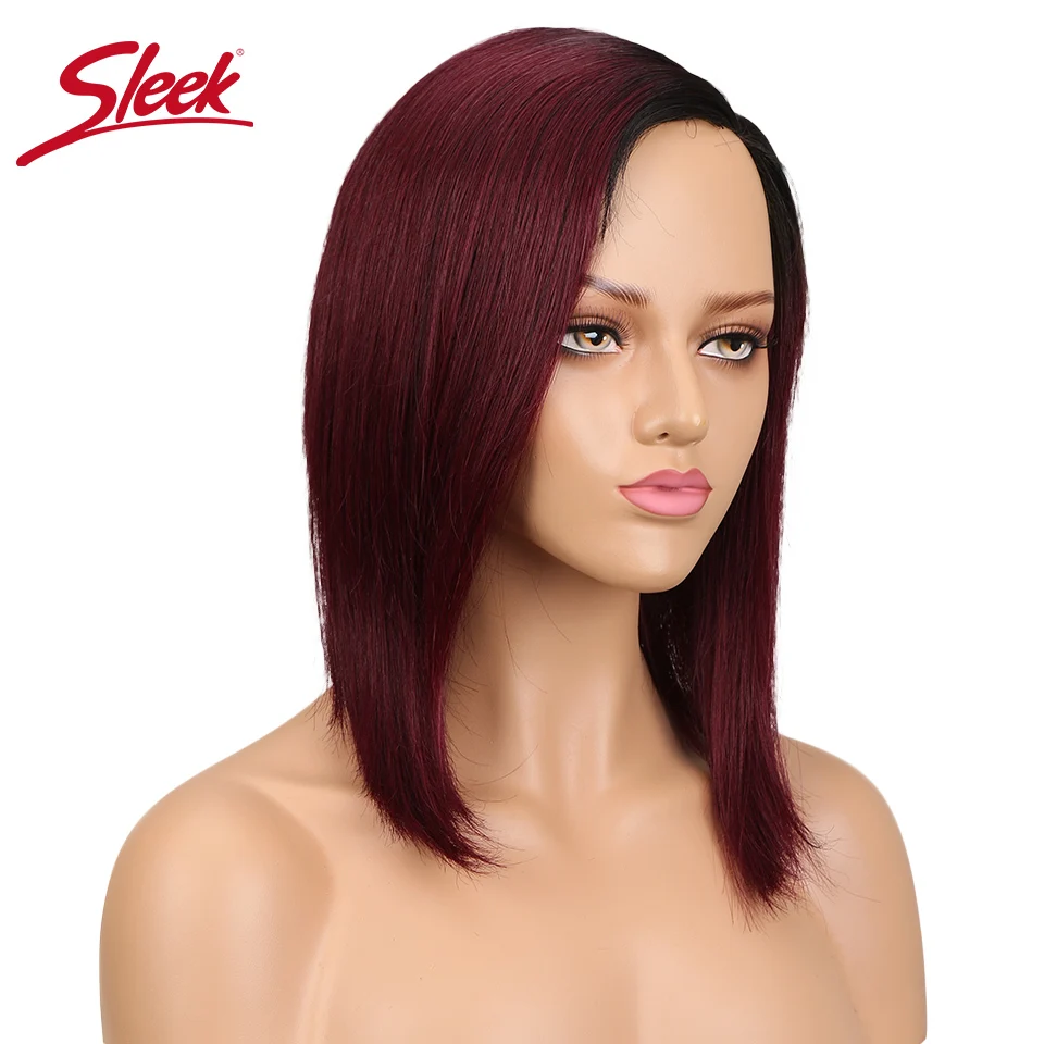 Parrucca Bob in pizzo elegante parrucche brasiliane diritte per capelli umani rosso 99J 27 # colore blu parrucca corta per capelli lisci L parte laterale parrucche per capelli Remy