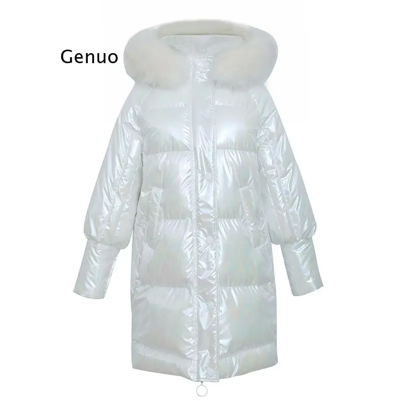 Winter Glossy Jacket Voor Vrouwen Rose Red Parka Vrouwelijke Brood Winter Down Parka Parka Katoen Gewatteerde Shiny Waterprooft Jas