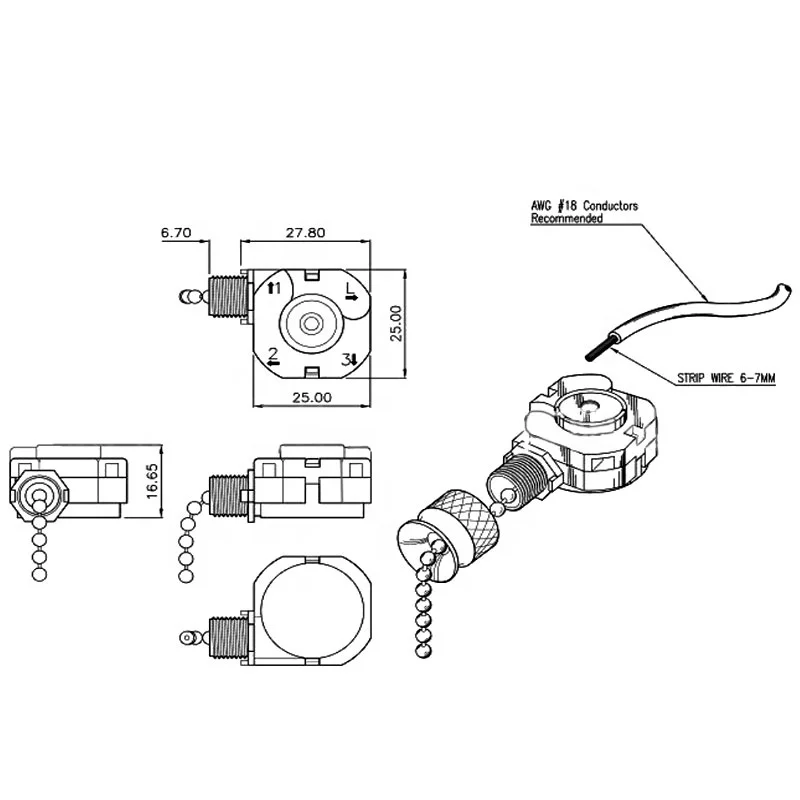 Home Ceiling Fan Light Lamp Replacement Parts 3position 4 Wire Pull Chain Control light Switches pull switch